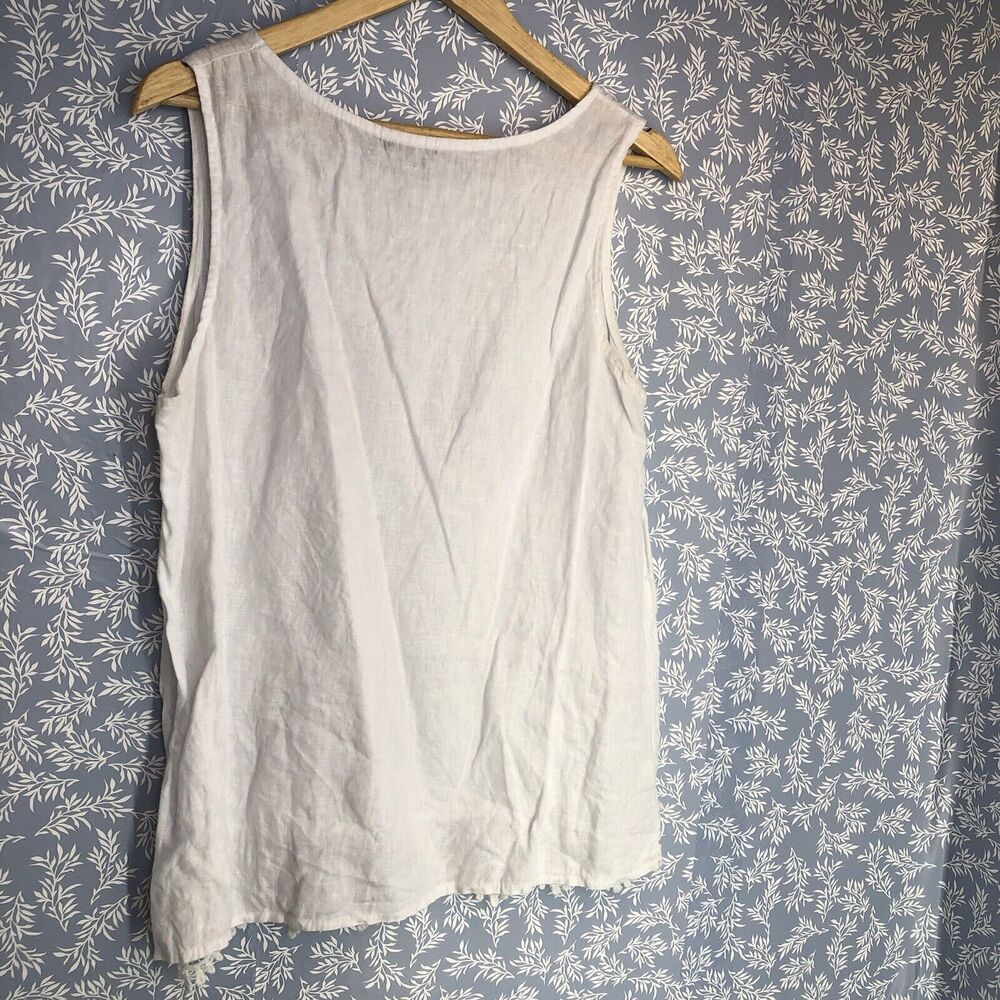 Lungo L'arno Made In Italy 100% Linen Crochet Sleeveless White Top Size M - Picture 2 of 15